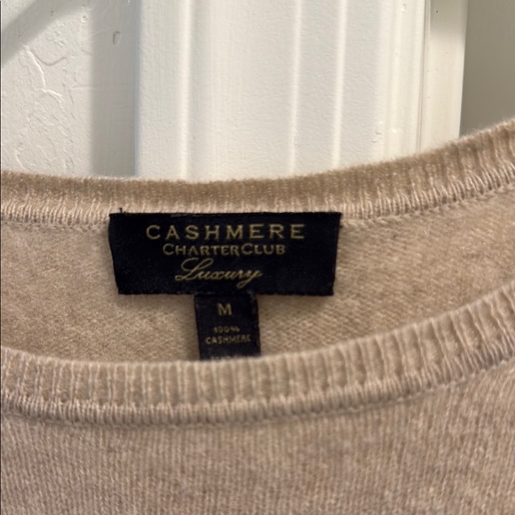 Charter Club Tan Crew Neck Cashmere Sweater with Slim Fit - Picture 2 of 2
